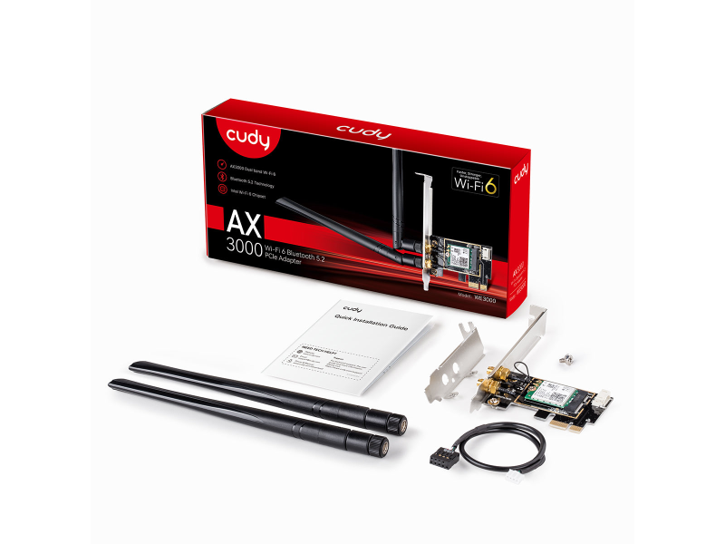 CUDY Mrezna kartica WE3000 AX3000 PCIe Tri-Band Wi-Fi 6, Bluetooth