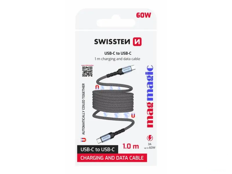 Swissten Data kabl Magnetic Self-Winding USB-C To USB-C - 1m
