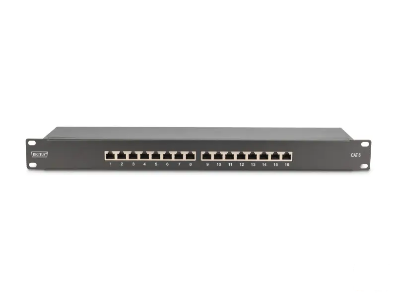 Digitus Patch panel puni, shielded 16-port, CAT 6, 1U, rack mount, crni