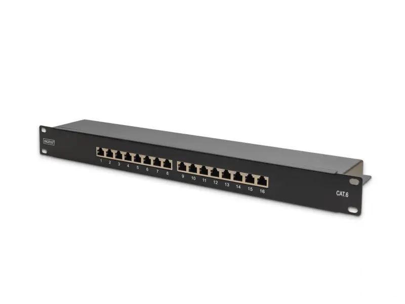 Digitus Patch panel puni, shielded 16-port, CAT 6, 1U, rack mount, crni