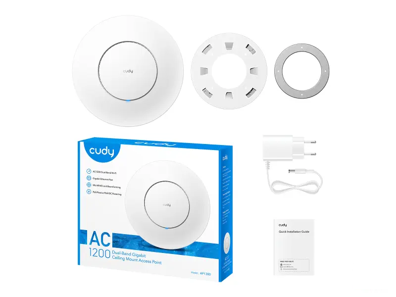 CUDY Access Point AP1300 AC1200 Dual-Band Gigabit Wi-Fi + PoE adapter