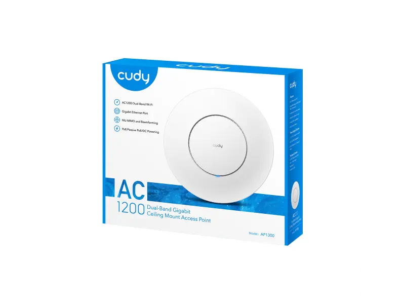 CUDY Access Point AP1300 AC1200 Dual-Band Gigabit Wi-Fi + PoE adapter