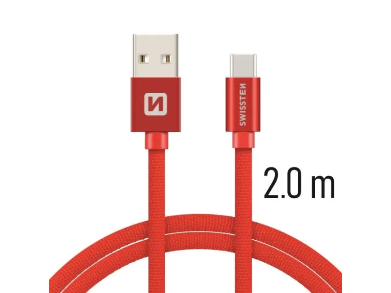 Swissten Data kabl Textile USB / USB-C 2m Red