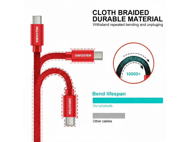 Swissten Data kabl Textile USB / USB-C 2m Red