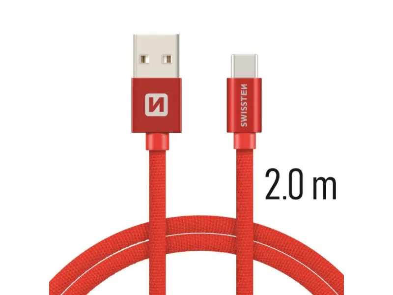 Swissten Data kabl Textile USB / USB-C 2m Red