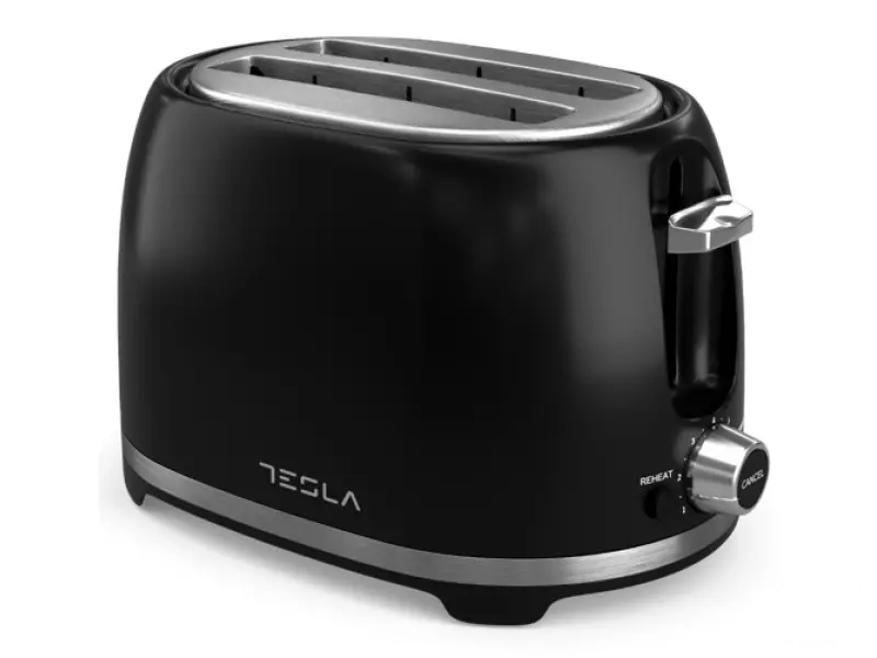 Tesla TS200BX Toster, 850W, 2 kriške, auto pop-up, skriveni kabl, crni-inox