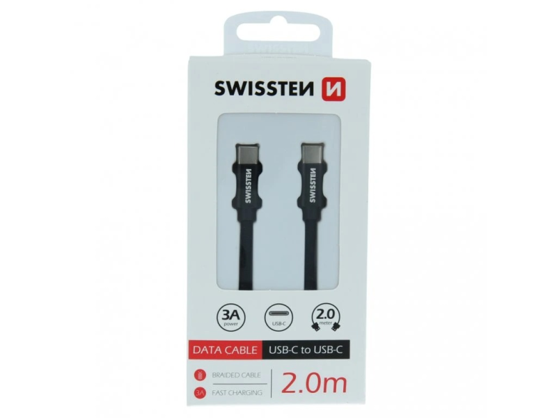 Swissten DATA CABLE TEXTILE USB-C / USB-C 2,0 M BLACK