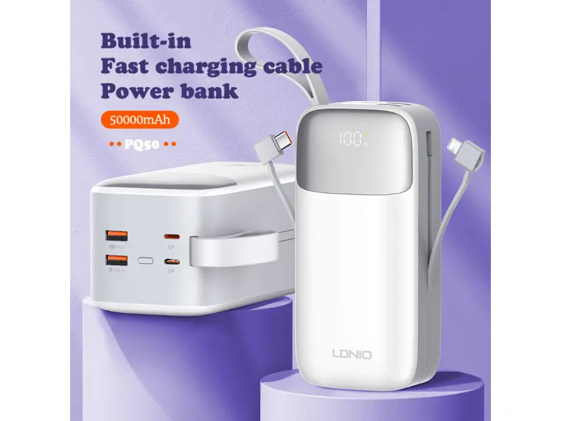 LDNIO 50000mAh PQ50 USB*2+TIP C+KABEL LIGHTNING TIP C BIJELA