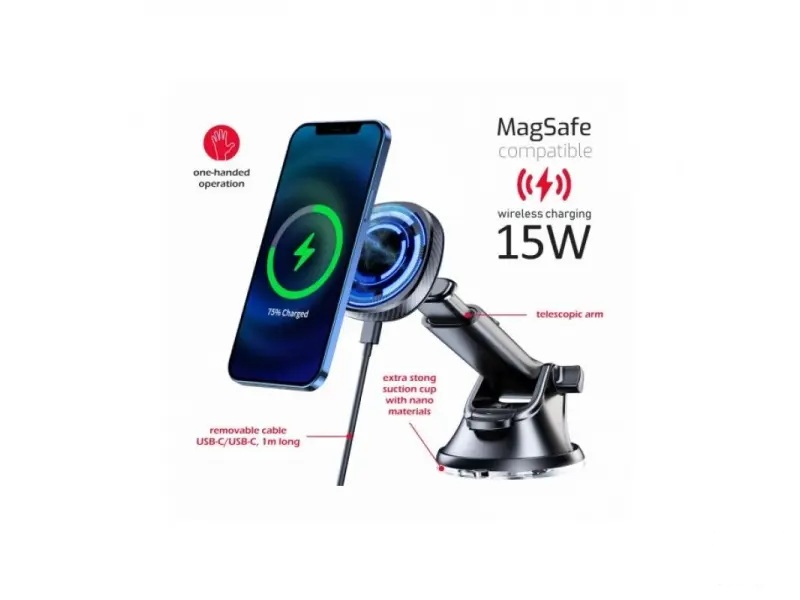 Swissten Magnetic Car Holder with Wireless Charger 15W (MagSafe compatible)