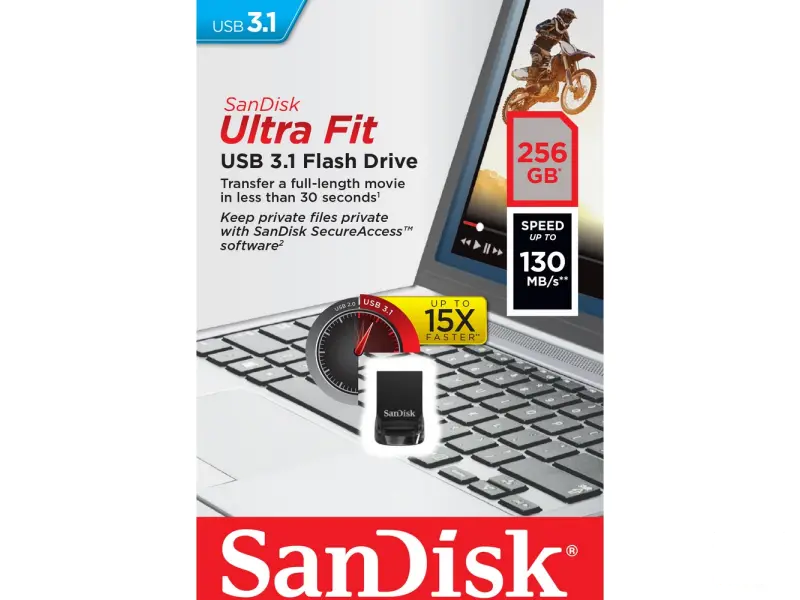 SanDisk Ultra Fit USB 3.2 Flash Drive - 256GB Up to 400MB/s