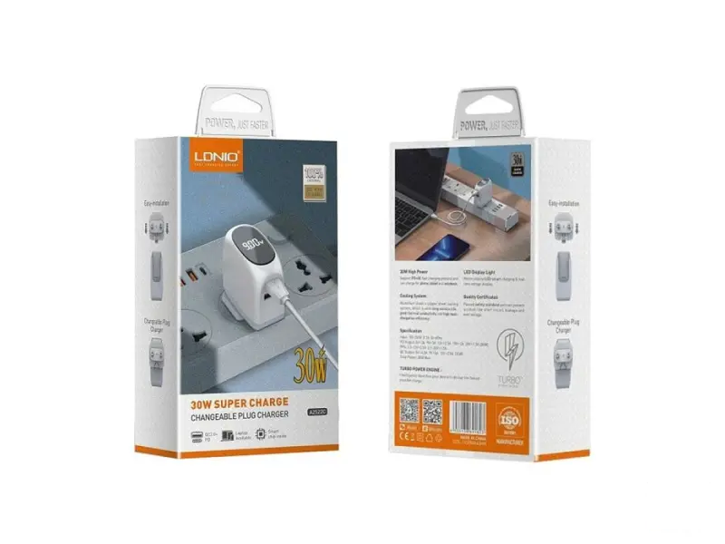 LDNIO A2522C 30W PD TIP C I USB QC + KABEL USB - LIGHTNING