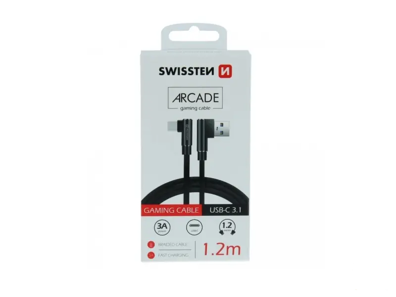Swissten Kabl Arcade Gaming USB To Type-C 100W USB 1.2m - Black