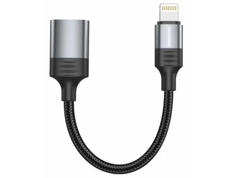 Swissten OTG Adapter Textile Lightning (male) / USB-A (female) 0,12 M Black