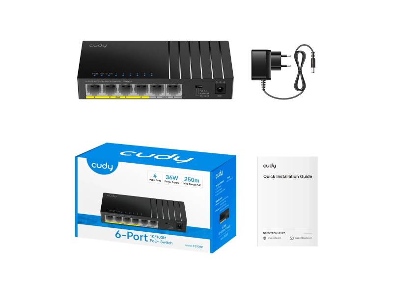 CUDY Switch FS106P, 6x 10/100Mbps RJ45 ports, 4 PoE+ ports