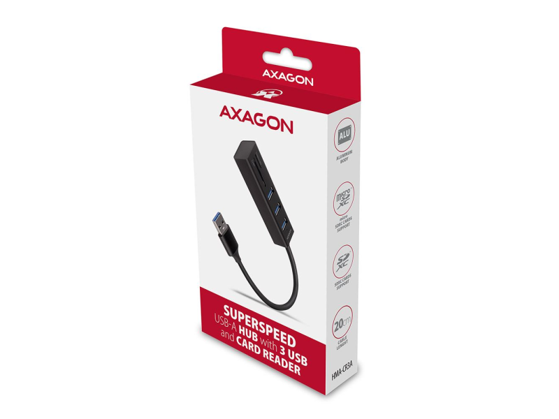 USB HUB 3x USB-A + SD/microSD, 20cm, HMA-CR3A, AXA