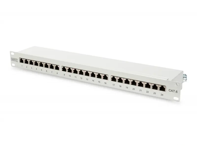 Digitus CAT 6 patch panel, 19"  shielded, 24-port RJ45, 8P8C, LSA, 1U, rack mount, grey, 482x44x109 mm