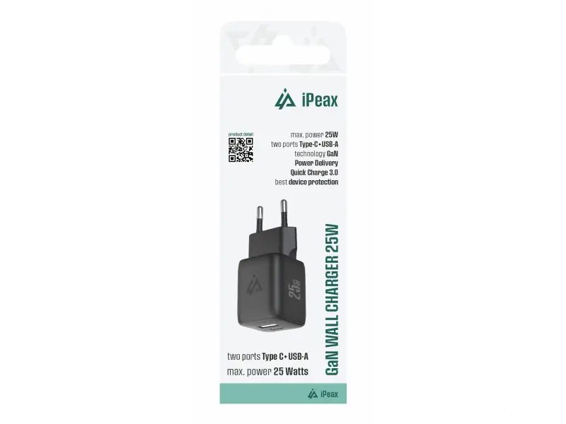 iPEAX Adapter GaN 25W (USB-C + USB-A) Black