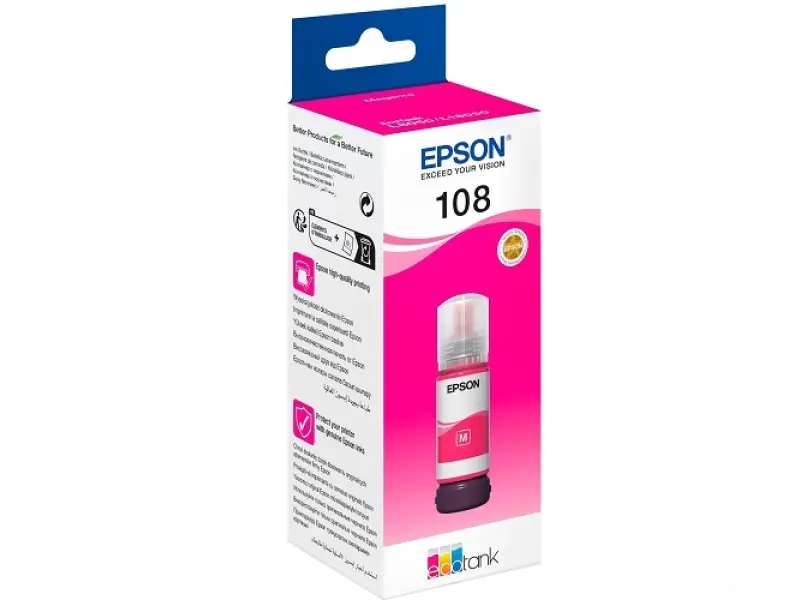 EPSON C13T09C34A EcoTank Ink Bottle Br.108, Magenta, (70ml), 7200 str. (2100 colour photos 10x15cm) - za EcoTank L8050, L18050
