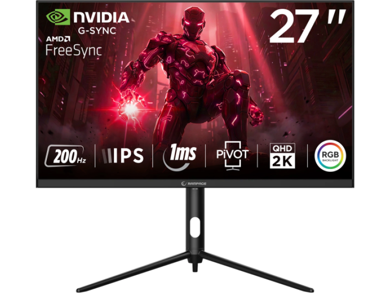 Rampage Monitor Glacier GL27R200Q27 200Hz 1ms, IPS QHD2K Adaprtive Sync RGB, Pivot Black
