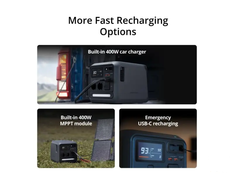 DJI Power 1000 Mini, 1kWh, AC output port x2, USB-C x1, USB-A x2, SDC x1, USB-C Retractable Cable x1