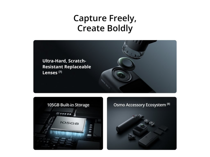 DJI Osmo 360 II Standard Combo, Native 8K/60fps, 1 360 imaging, 105GB of