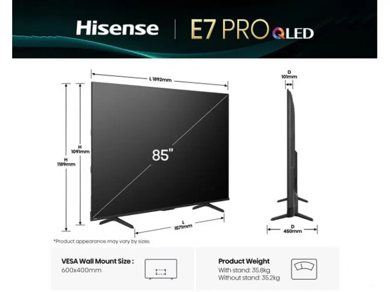 HISENSE 85 inča 85E7Q PRO QLED 4K UHD Smart TV 