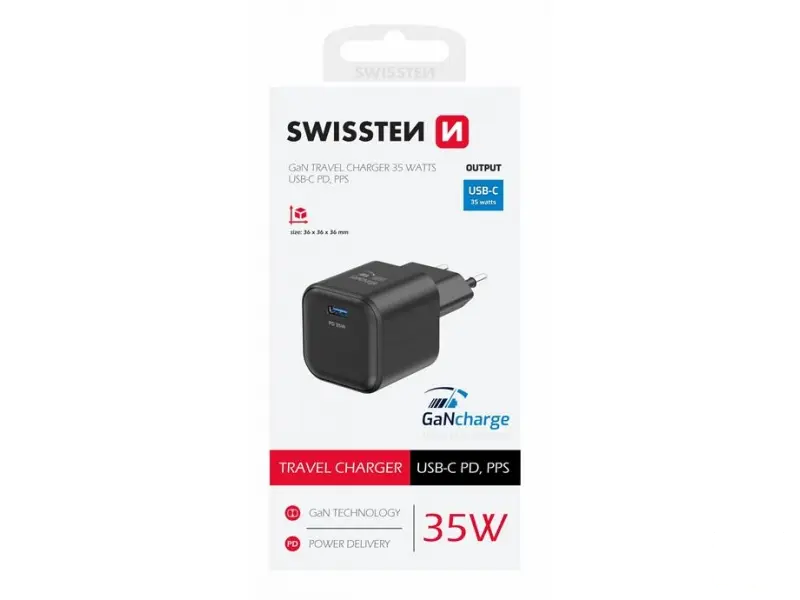 Swissten Travel charger 1x USB-C 35W PD black