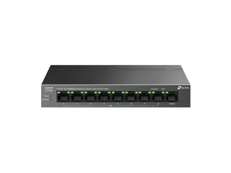 LS109P PoE svič 9-port 10/100Mb/s / 8 x PoE+ porta 802.3af/at do 63W (do 30W po portu)