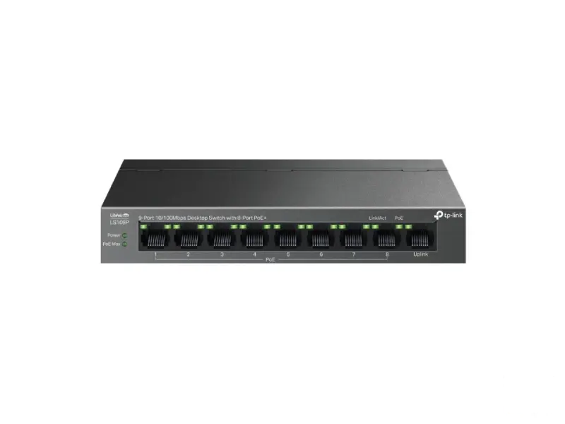 LS109P PoE svič 9-port 10/100Mb/s / 8 x PoE+ porta 802.3af/at do 63W (do 30W po portu)