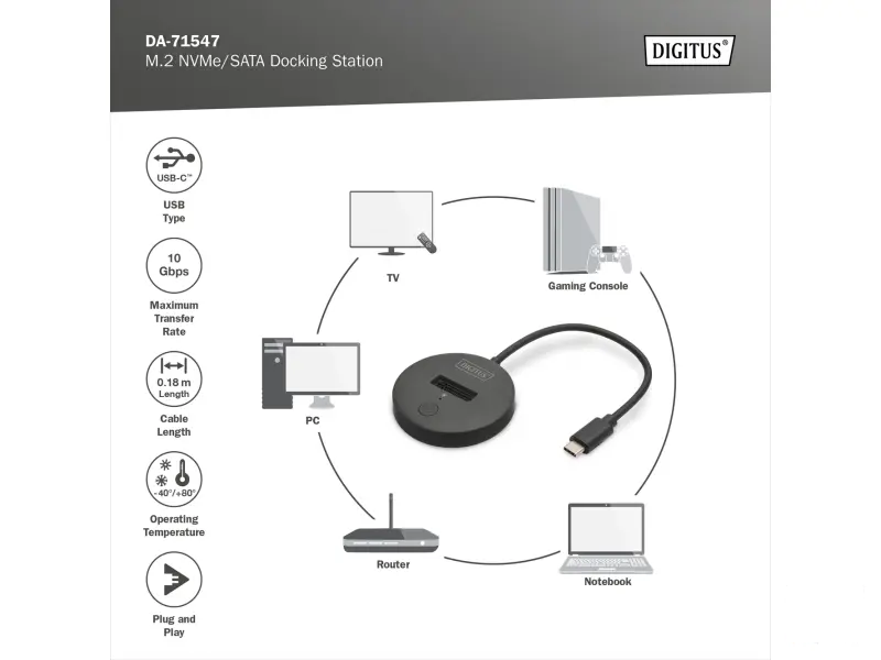 Digitus Dock za m.2 NVMe/SATA - USB Type-C Gen 2
