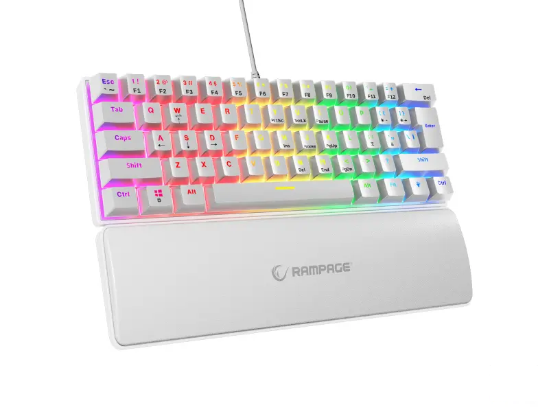 Rampage Tastatura PLOWER K60 White US Layout Wrist Support Mechanical Blue Switch Gaming