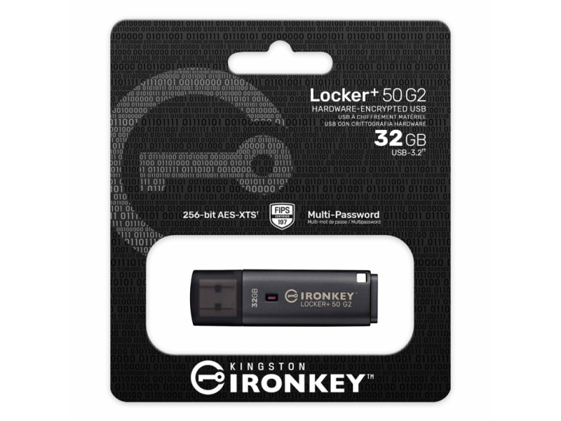 KINGSTON IronKey Locker+ 50 G2 Encrypted USB Flash Drive, 145/115 MB/s Read/Write, USB Type-A