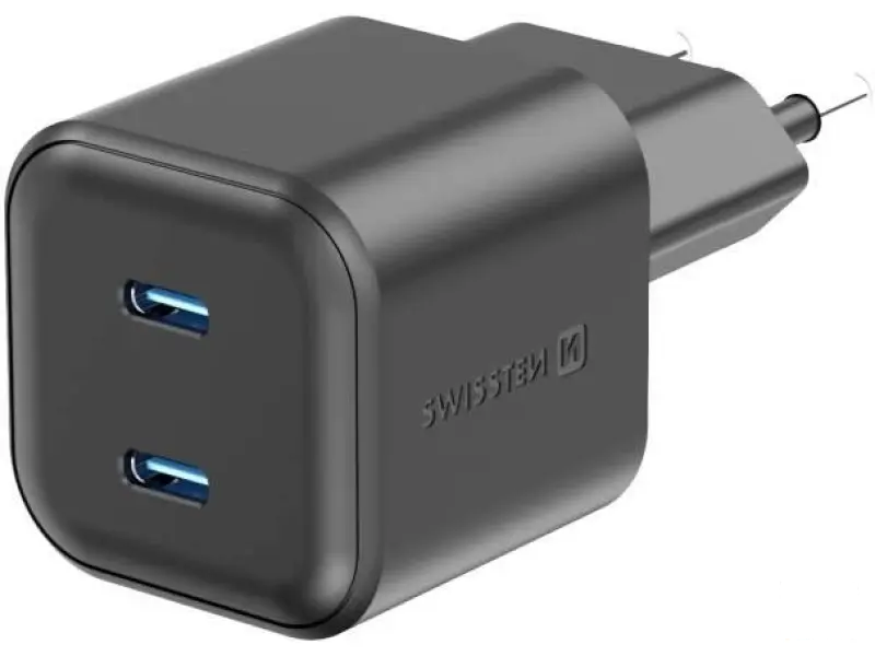 Swissten Travel Charger GaN 2x USB-C 20W PD Black
