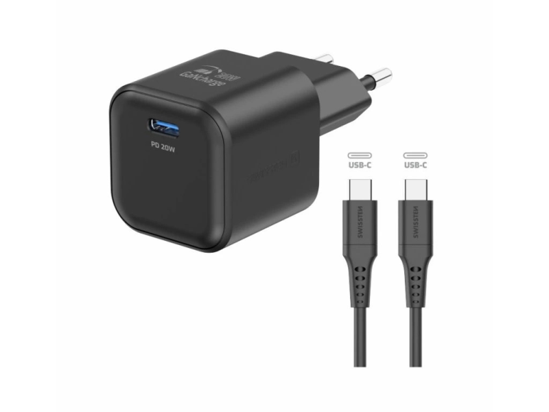 Swissten TRAVEL CHARGER EDGE GaN 1x USB-C 20W BLACK