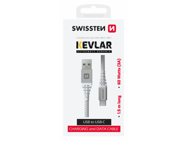 Swissten DATA CABLE KEVLAR USB / USB-C 1.5 M WHITE