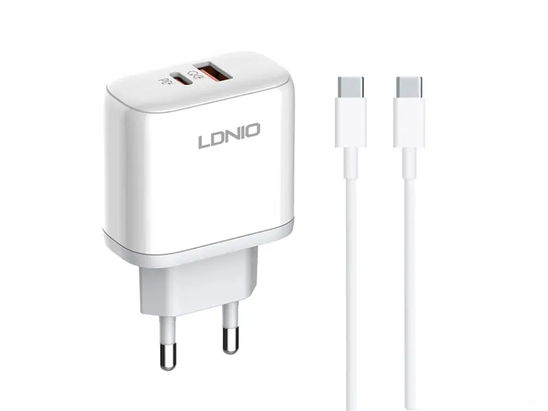 LDNIO A2526C 45W QC4.0 Dual USB-A/USB-C punjač beli + Tip-C na  Tip-C kabl 