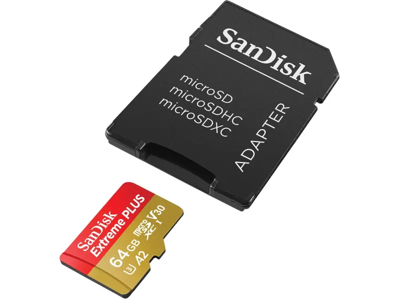 SanDisk Extreme microSDXC 64GB + SD adapter, up to Read/Write(MB/s): 170/80, A2, C10, V30, UHS-I, U3