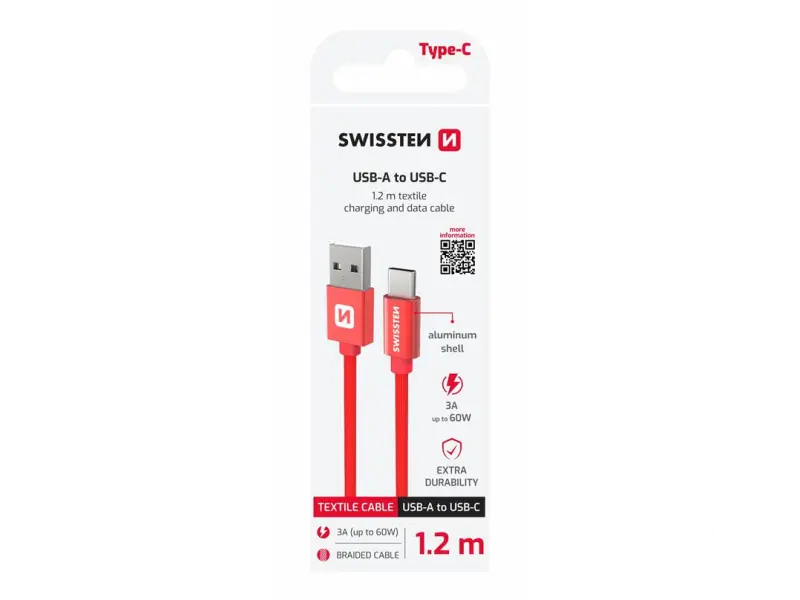 Swissten Data kabl Textile USB / USB-C 1.2m Red