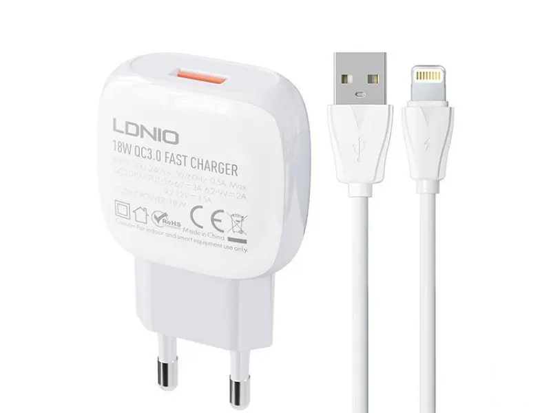 LDNIO A1306Q QC 3.0 18W punjač + kabl za iPhone 