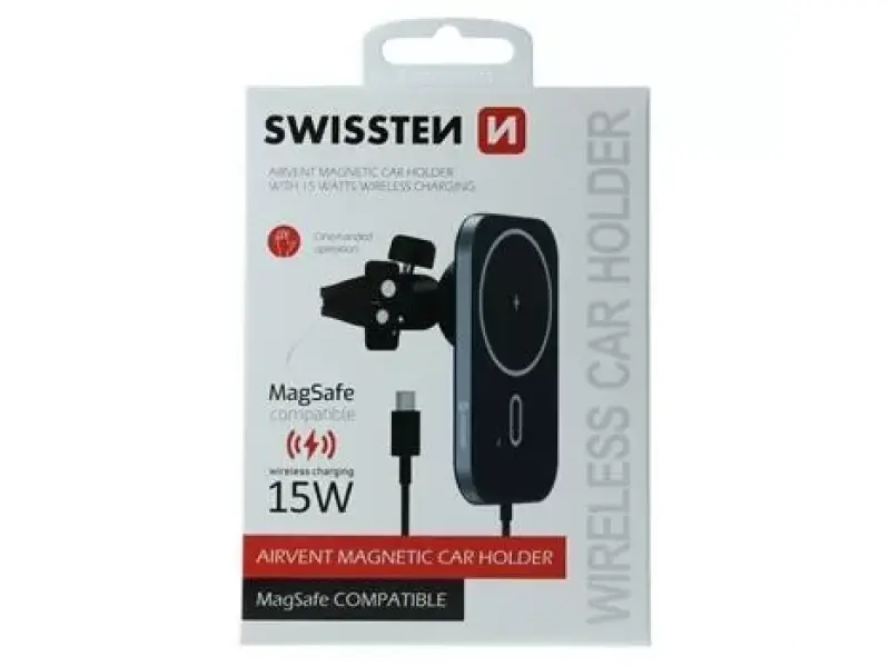 Swissten Car holder magnetic with wireless charger 15W (MagSafe compatible)