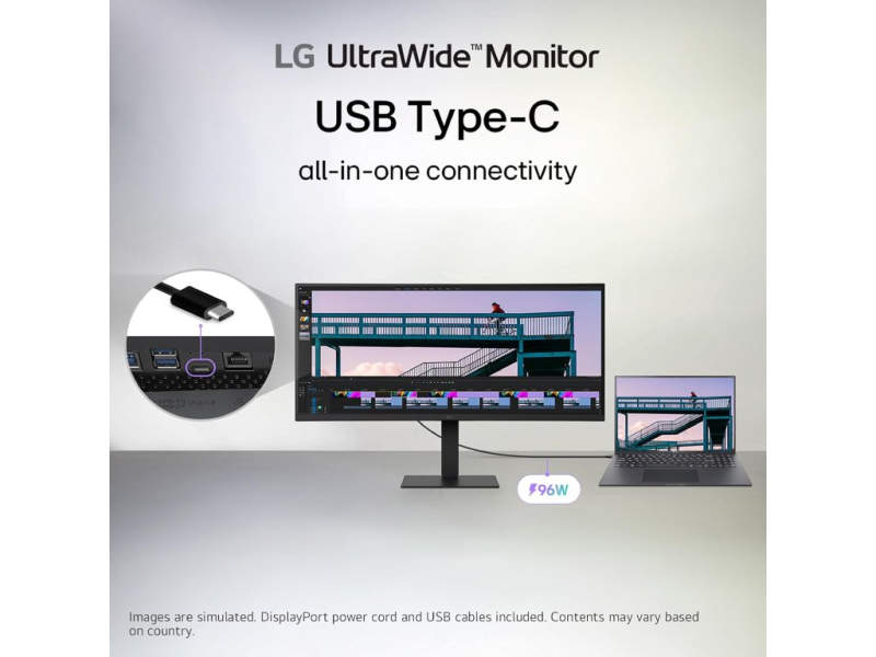 LG 34" Curved UltraWide WQHD Monitor 34U650A-B,3440x1440,21:9,100Hz, HDMI*2/DP,7W* 2, HAS, USB-C,LAN