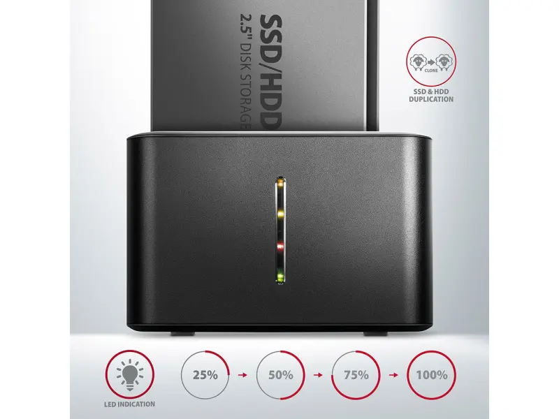 Axagon Dock 2x2.5", USB 3.2, metal, disk cloning