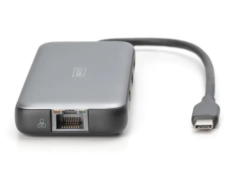 Digitus HUB 8 in 1 2x HDMI, 2x USB 3.2, 2x card reader, 1x USB Type-C, 1x RJ45 Gigabit Ethernet