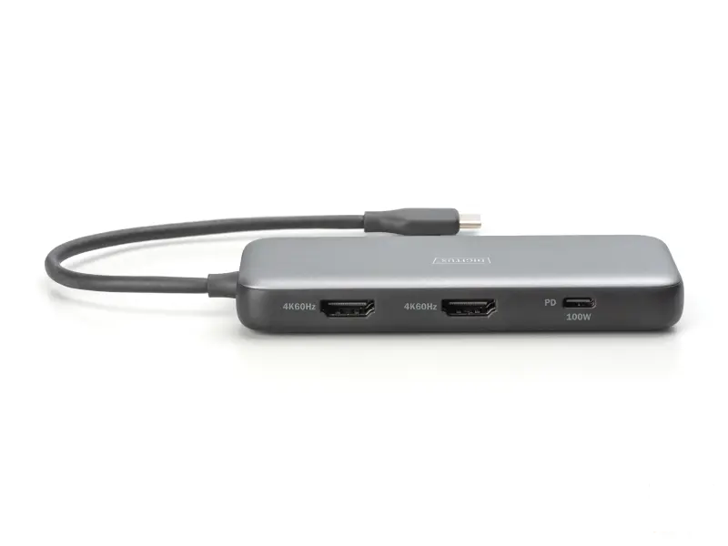 Digitus HUB 8 in 1 2x HDMI, 2x USB 3.2, 2x card reader, 1x USB Type-C, 1x RJ45 Gigabit Ethernet