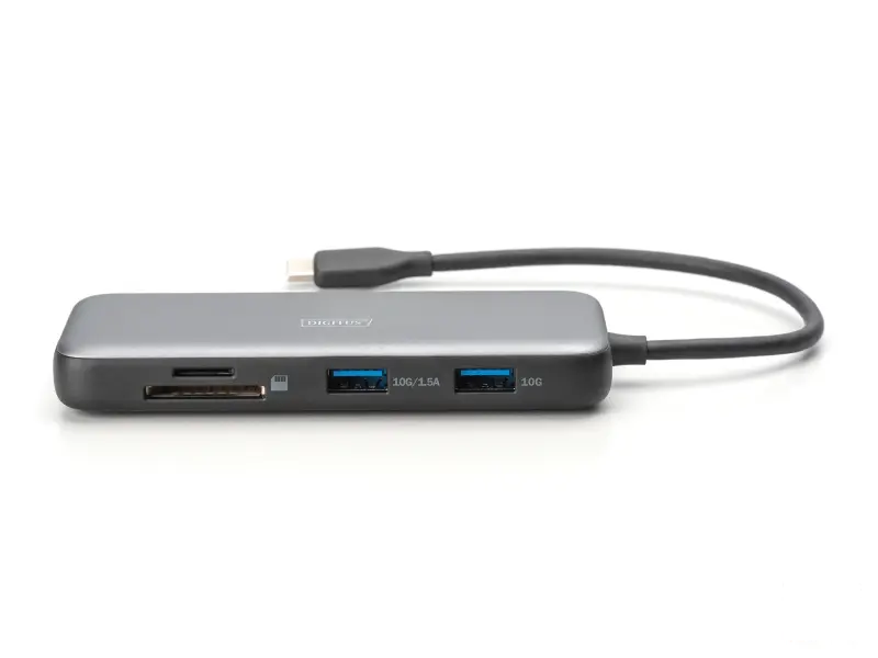 Digitus HUB 8 in 1 2x HDMI, 2x USB 3.2, 2x card reader, 1x USB Type-C, 1x RJ45 Gigabit Ethernet