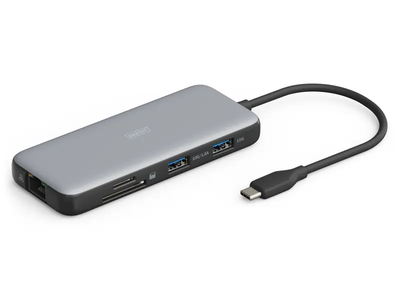 Digitus HUB 8 in 1 2x HDMI, 2x USB 3.2, 2x card reader, 1x USB Type-C, 1x RJ45 Gigabit Ethernet