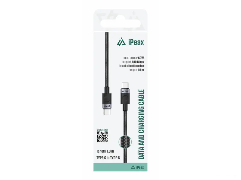 iPEAX Kabl Textile Type-C/Type-C 1m, USB 2.0 Black