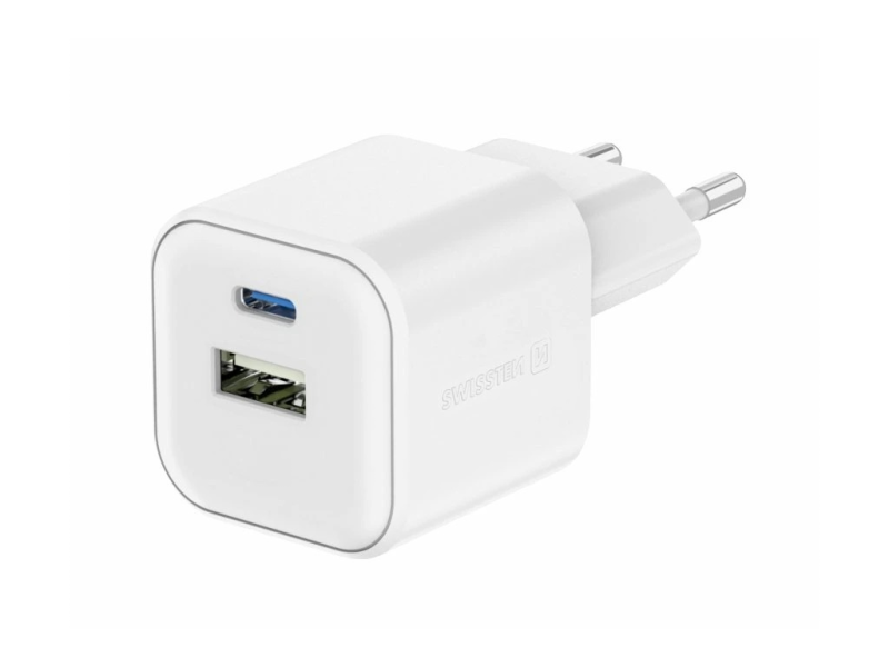 Swissten TRAVEL CHARGER 12W 1x USB-C + 1x USB-A WHITE