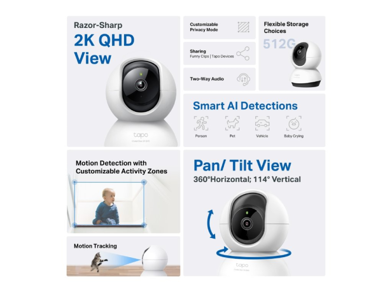 TP-LINK TAPO C220 2K 4MP QHD Pan/Tilt Home Security Wi-Fi Camera, Smart AI Detection, Two-Way Audio
