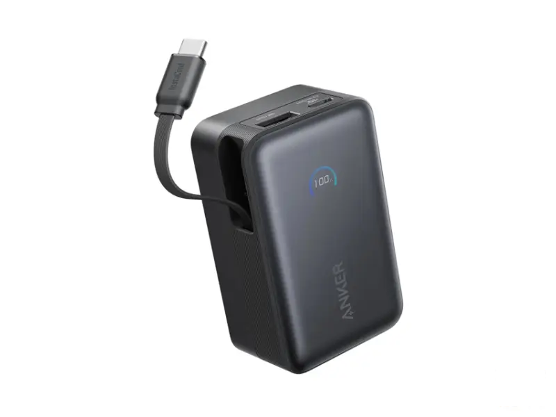 ANKER Nano 10000mAh, 45W, sa ugrađenim USB-C kablom na izvlačenje, Power Bank crni 